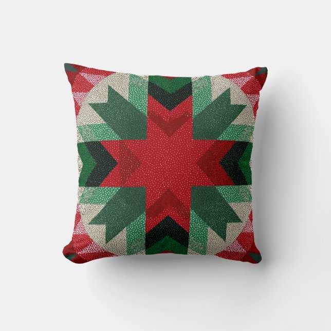 Red and green quilt star design cushion (Front)