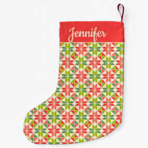 Red and Green Quilted Star  Small Christmas Stocking
