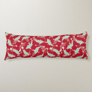 Red And Green Repeating Motif Koi Fish Pattern Body Cushion