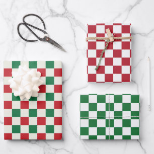 Red and Green Retro Check Wrapping Paper Sheet