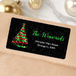 Red and Green Ribbon Christmas Tree Label<br><div class="desc">This elegant and chic address label features a red and green ribbon Christmas tree with a star topper. The text combines handwritten script and modern sans serif fonts for a classy and sophisticated look. The falling snow, snowflakes and sparkles give a festive and magical touch. This is perfect for Christmas...</div>