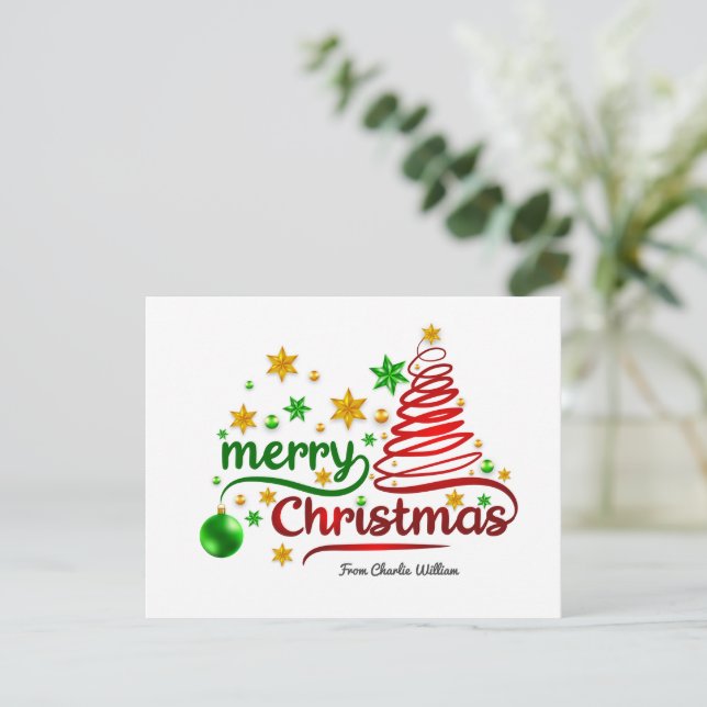 Red and green ribbon style Christmas tree card (Standing Front)