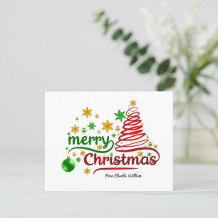 Red and green ribbon style Christmas tree card