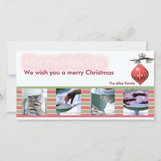 Red and Green ribbons christmas photocard Holiday Card