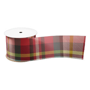 Red and Green Rustic Plaid Christmas Holiday Satin Ribbon