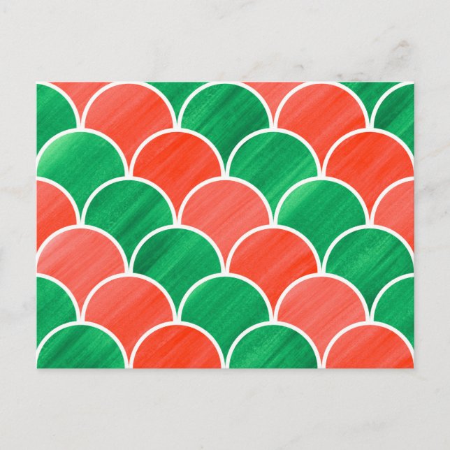 Red and Green Scale Pattern Christmas Postcard (Front)