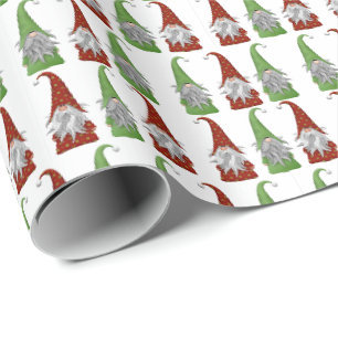 Red and Green Scandinavian Christmas Gnome Wrap Wrapping Paper