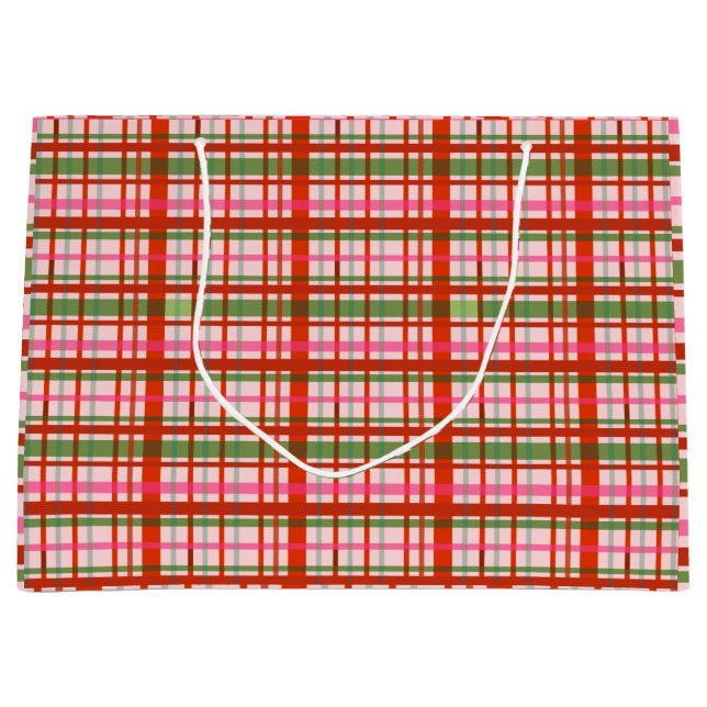 Red And Green Scottish Christmas Tartan Large Gift Bag (Front)