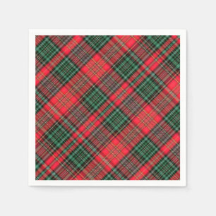 Red and Green Scottish Diagonal Tartan Plaid Napkin