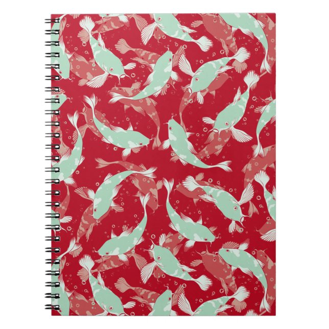Red and Green Seamless Pattern - Koi Fish Notebook (Front)
