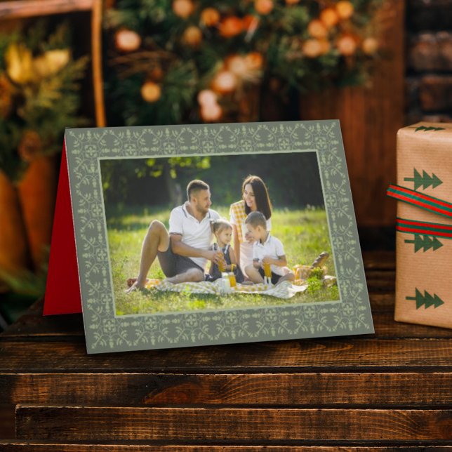 Red and Green Snowflake One Photo Holiday Card (Creator Uploaded)