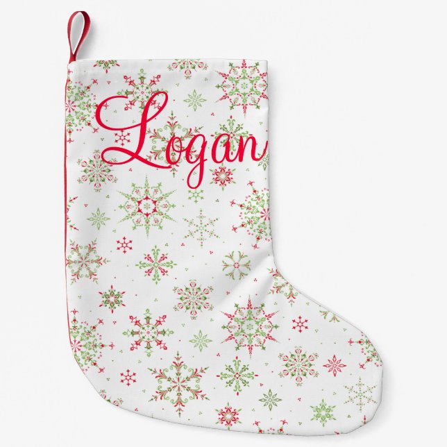 Red and Green Snowflake Small Christmas Stocking (Front)