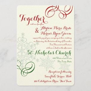 Red and Green Snowflake Text Wedding Invitation