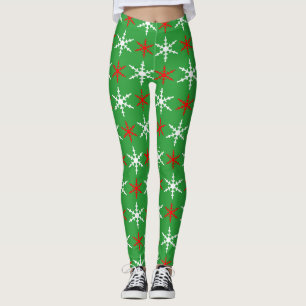 Red and green snowflakes pattern leggings