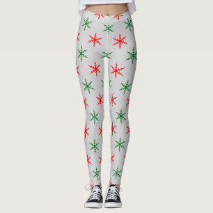 Red and green snowflakes pattern leggings