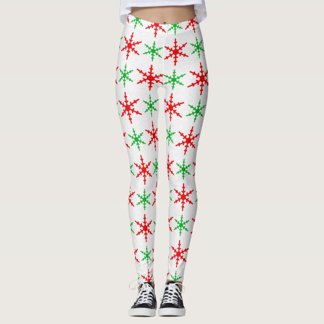 Red and green snowflakes pattern leggings (Front)