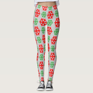 Red and green snowflakes pattern leggings
