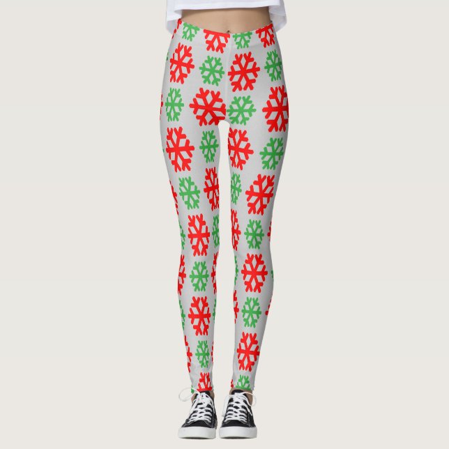 Red and green snowflakes pattern leggings (Front)