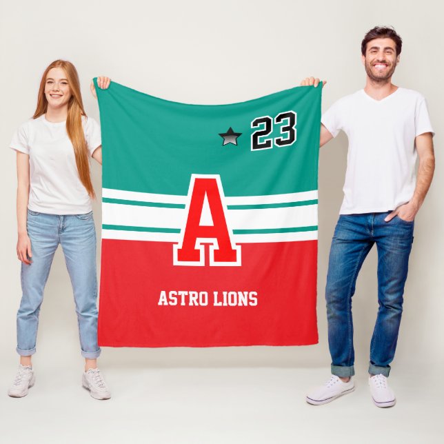 Red and Green Sport Letters Fleece Blanket (In Situ)