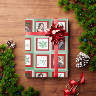 Red and Green Squares Personalised Photo Christmas Wrapping Paper