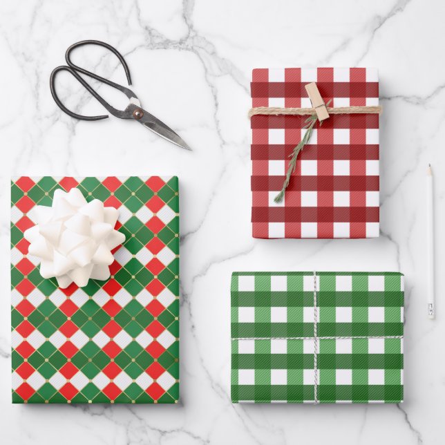 Red And Green Squares  Wrapping Paper Sheet (Front)