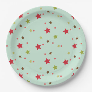 Red and Green Stars and Dots Paper Plate