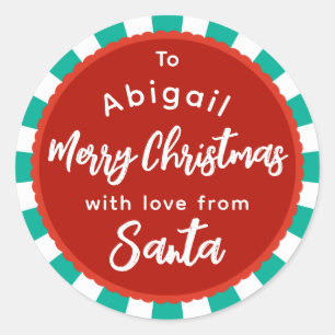 Red and green striped From Santa gift sticker