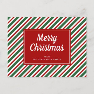 Red And Green Striped Merry Christmas  Postcard