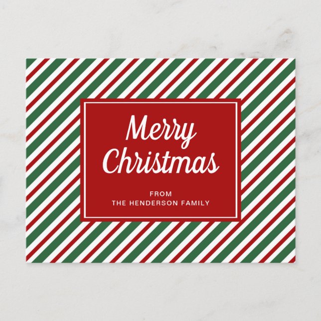 Red And Green Striped Merry Christmas  Postcard (Front)