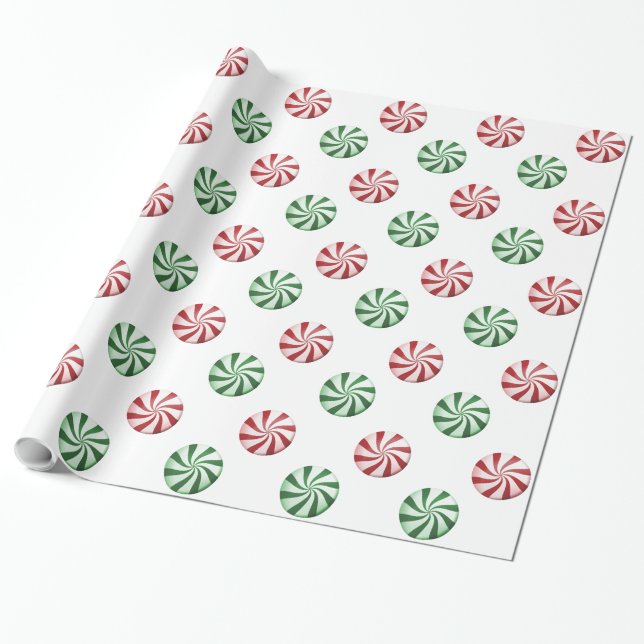 Red and Green Striped Peppermint Candies Gift Wrap (Unrolled)