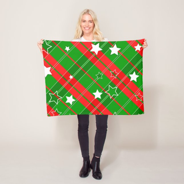 Red And Green Stripes And Lines Fleece Blanket (In Situ)