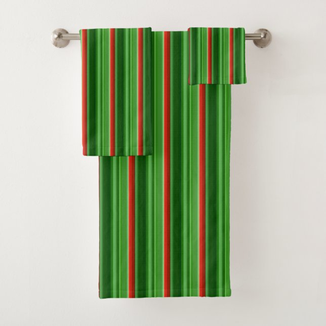 Red and Green Stripes Bath Towel Set (Insitu)