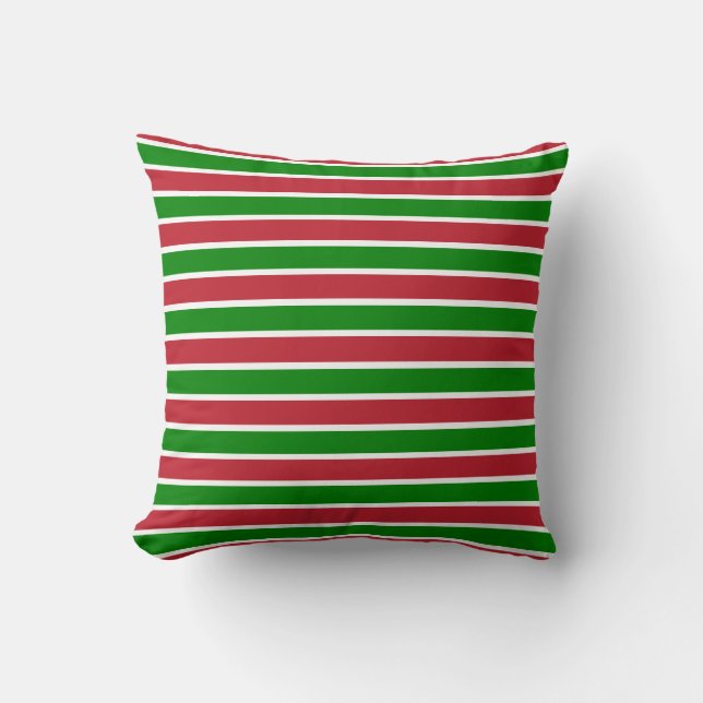 Red and Green Stripes Christmas Cushion (Front)