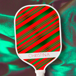 Red and Green Stripes Classic Elegant Custom Name Pickleball Paddle