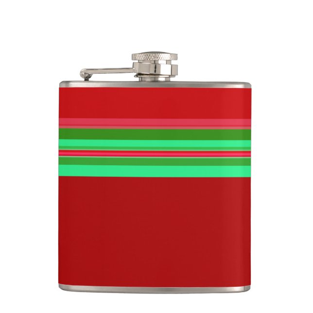 Red and Green Stripes Hip Flask (Front)