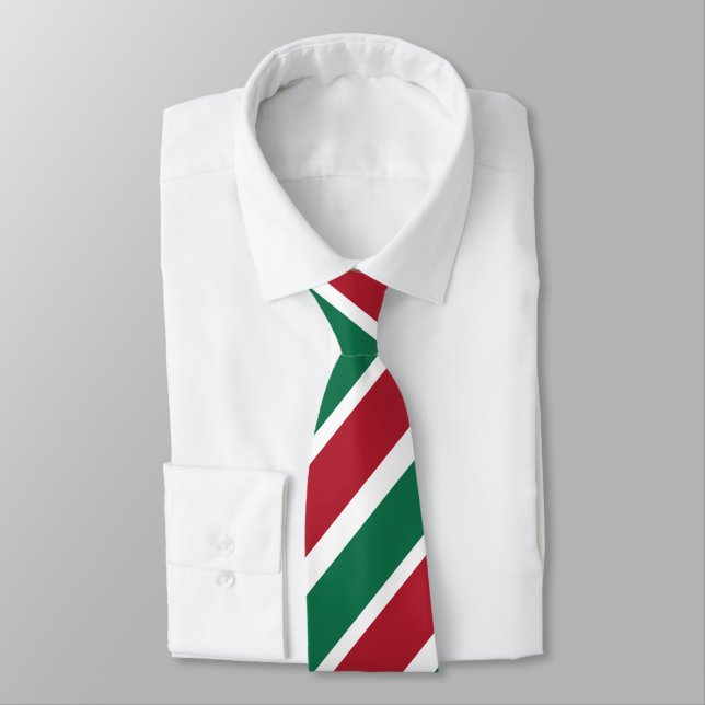 Red and Green Stripes Holiday Christmas Tie (Tied)