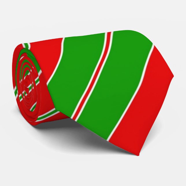 Red and Green Stripes Holiday Tie (Rolled)