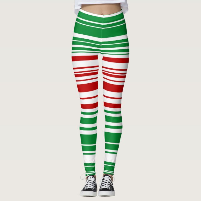 Red and Green Stripes Leggings (Front)