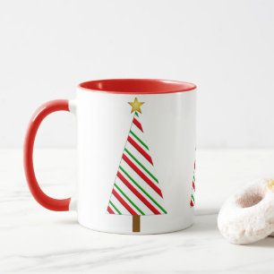 Red and Green Stripes Modern Christmas Tree Mug