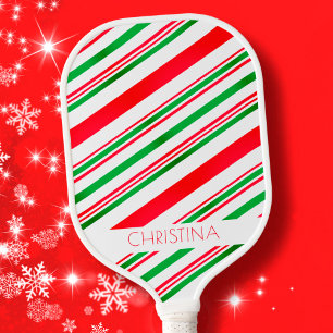 Red and Green Stripes Modern Elegant Custom Name Pickleball Paddle