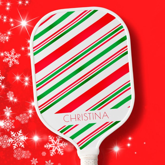 Red and Green Stripes Modern Elegant Custom Name Pickleball Paddle (Creator Uploaded)