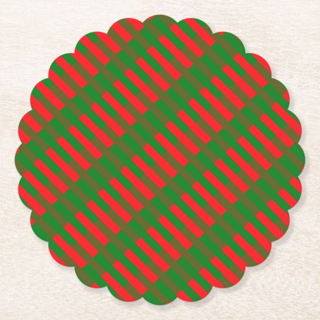 Red and Green Stripes  Paper Coaster (Front)