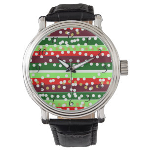 Red and Green Stripes Polka Dots Christmas Watch