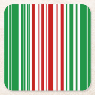 Red and Green Stripes Square Paper Coaster