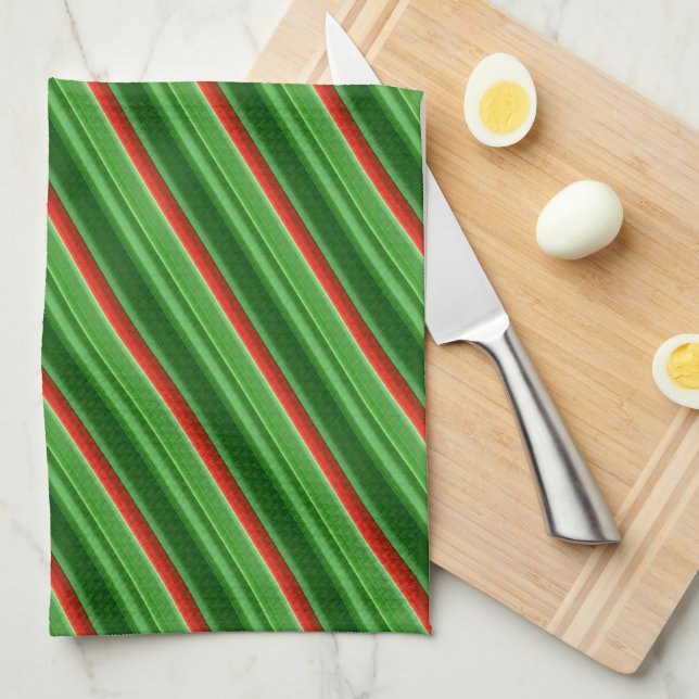 Red and Green Stripes   Tea Towel (Quarter Fold)