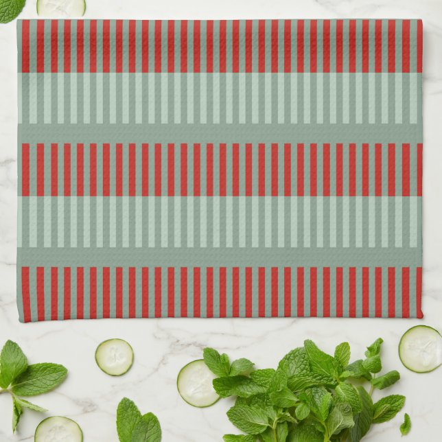 Red and Green Stripes Tea Towel (Folded)