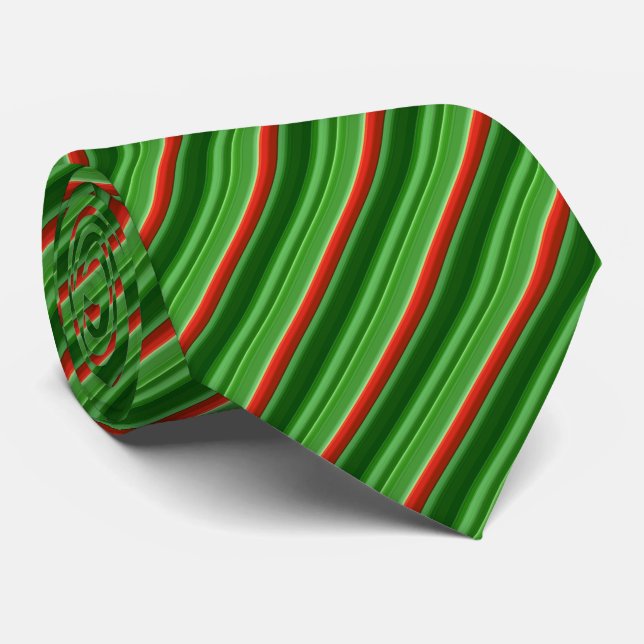 Red and Green Stripes Tie (Rolled)