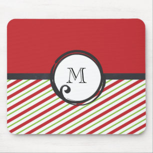Red And Green Stripes With A Monogram In A Circle Mouse Mat