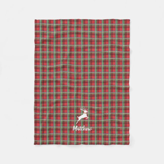 Red and Green Tartan Christmas Plaid Fleece Blanket (Front)