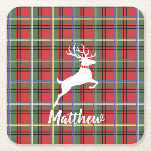 Red and Green Tartan Christmas Plaid Square Paper Coaster